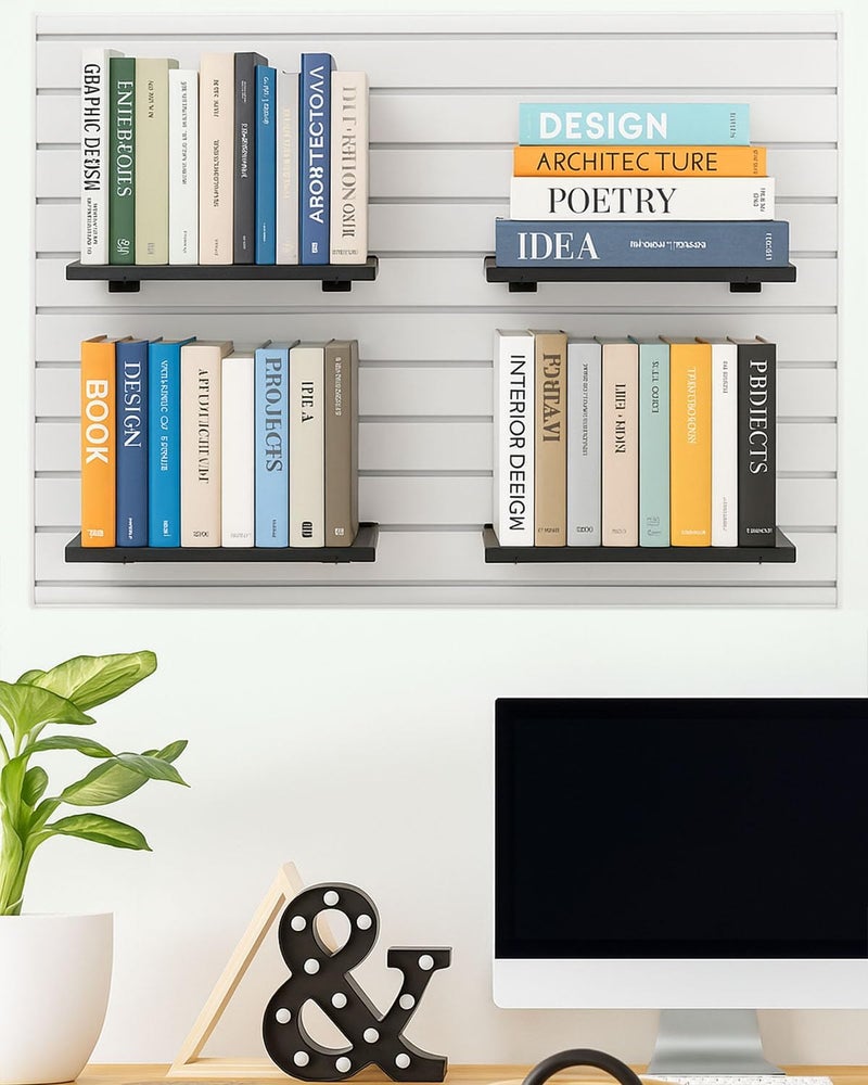 Alffun 6 Pack Heavy Duty Slatwall Shelves, 16x6 Inch Wooden Slat Wall Shelf with Metal Brackets - Space Saving Garage Organizer, Easy Install for Home Retail & Boutiques (Black) - Image 2